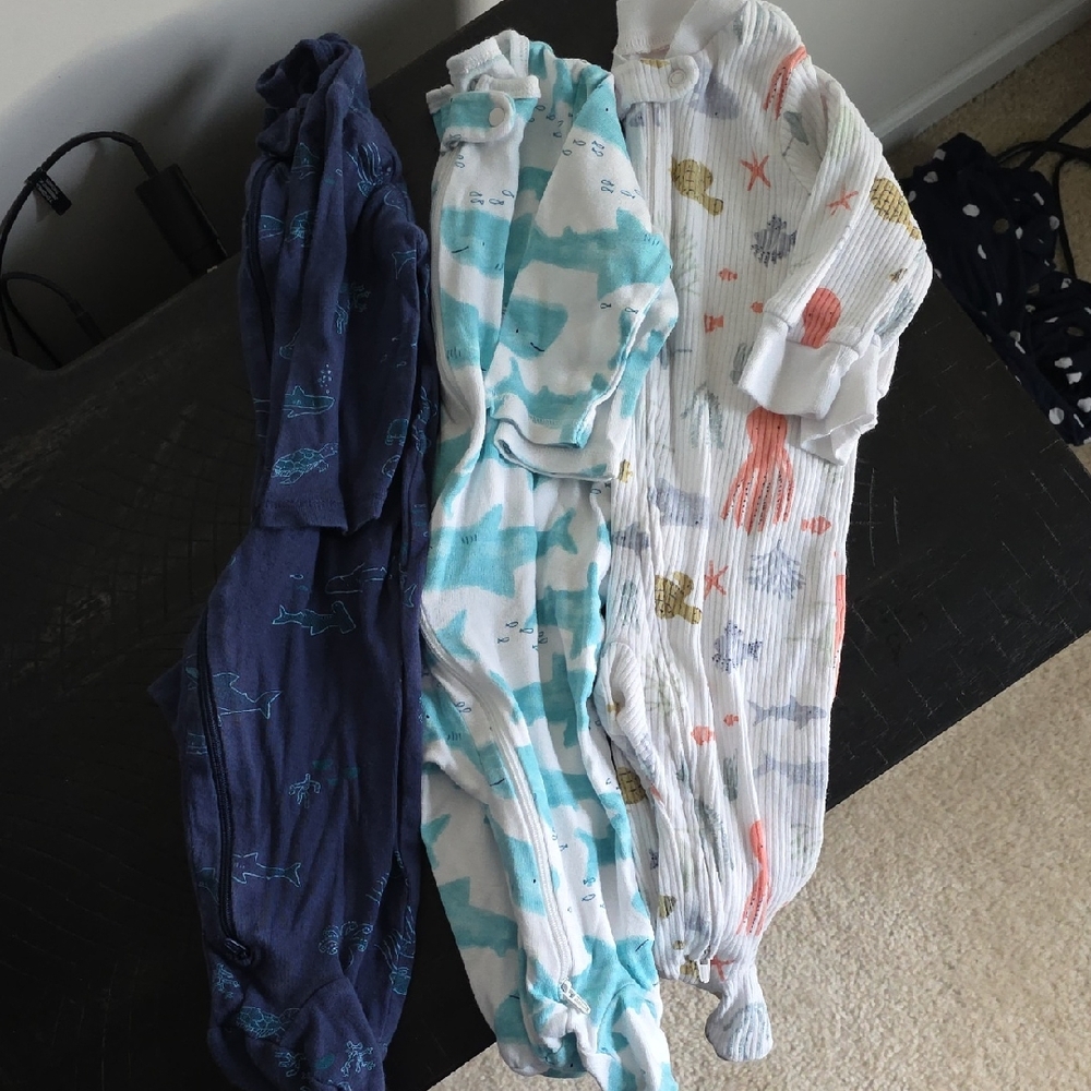 Carter's Aquatic Baby Pajamas in White and Teal. Size 3-6 Month. EUC